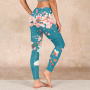 Buddha Stones Dragon Cherry Blossoms Print Gym Leggings Women's Yoga Pants - image 3