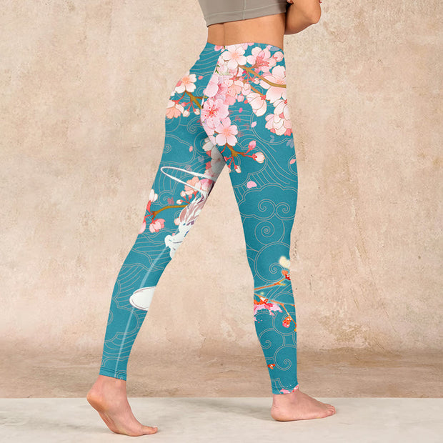 Buddha Stones Dragon Cherry Blossoms Print Gym Leggings Women's Yoga Pants - image 5