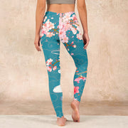 Buddha Stones Dragon Cherry Blossoms Print Gym Leggings Women's Yoga Pants Leggings BS 16