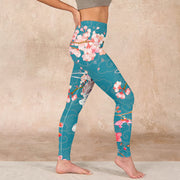 Buddha Stones Dragon Cherry Blossoms Print Gym Leggings Women's Yoga Pants