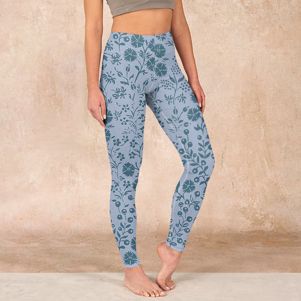 Buddha Stones Lush Flowers Plants Print Gym Leggings Women's Yoga Pants - LightSteelBlue - US18，UK/AU22，EU50 (4XL) - image 1