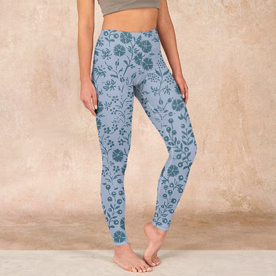 Buddha Stones Lush Flowers Plants Print Gym Leggings Women's Yoga Pants Leggings BS LightSteelBlue US18，UK/AU22，EU50 (4XL)