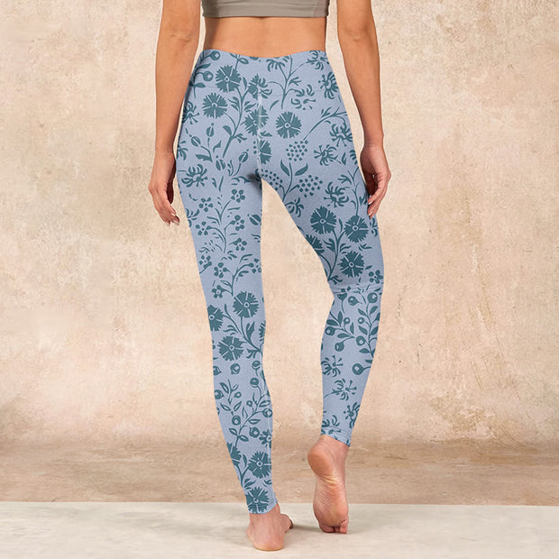 Buddha Stones Lush Flowers Plants Print Gym Leggings Women's Yoga Pants