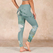 Buddha Stones Lotus Leaf Bird Print Gym Leggings Women's Yoga Pants