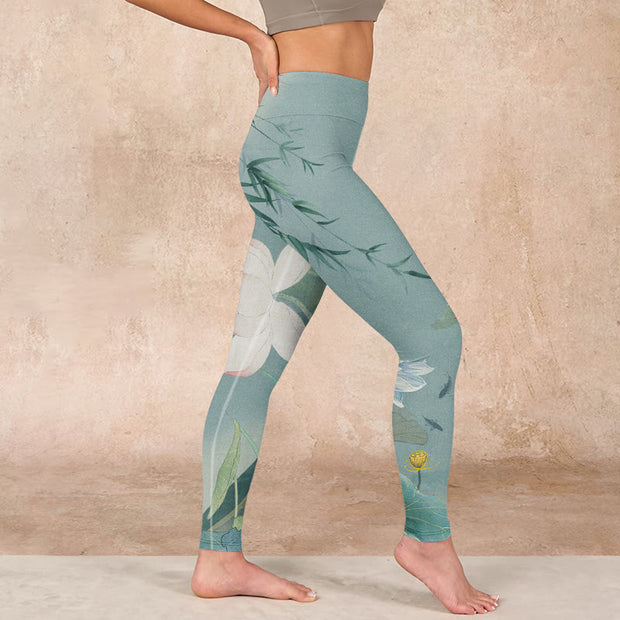 Buddha Stones Lotus Leaf Bird Print Gym Leggings Women's Yoga Pants - image 16