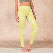 Buddha Stones Yellow Rose Print Fitness Leggings Women's Yoga Pants Leggings BS LemonChiffon US18，UK/AU22，EU50 (4XL)