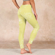 Buddha Stones Yellow Rose Print Fitness Leggings Women's Yoga Pants