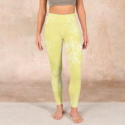 Buddha Stones Yellow Rose Print Fitness Leggings Women's Yoga Pants Leggings BS 1