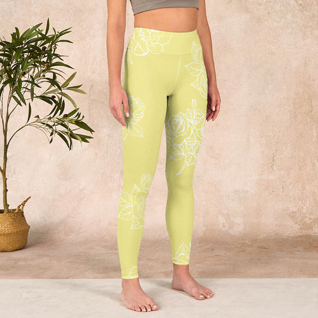 Buddha Stones Yellow Rose Print Fitness Leggings Women's Yoga Pants - image 4