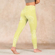 Buddha Stones Yellow Rose Print Fitness Leggings Women's Yoga Pants