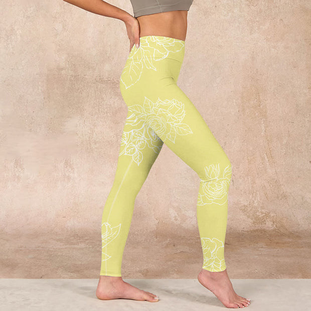 Buddha Stones Yellow Rose Print Fitness Leggings Women's Yoga Pants - image 15