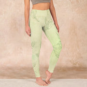 Buddha Stones Light Yellow Crane Print Sports Leggings Women's Yoga Pants - LightYellow - US18，UK/AU22，EU50 (4XL) - image 1