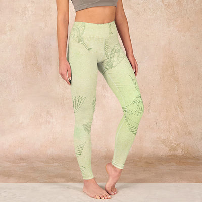 Buddha Stones Light Yellow Crane Print Sports Leggings Women's Yoga Pants - LightYellow - US18，UK/AU22，EU50 (4XL) - image 1