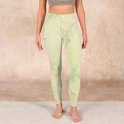 Buddha Stones Light Yellow Crane Print Sports Leggings Women's Yoga Pants - image 2