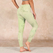 Buddha Stones Light Yellow Crane Print Sports Leggings Women's Yoga Pants - image 3