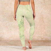 Buddha Stones Light Yellow Crane Print Sports Leggings Women's Yoga Pants - image 17