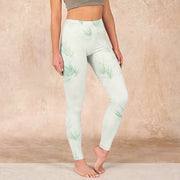 Buddha Stones Green Bamboo Leaves Print Sports Leggings Women's Yoga Pants Leggings BS Ivory US18，UK/AU22，EU50 (4XL)