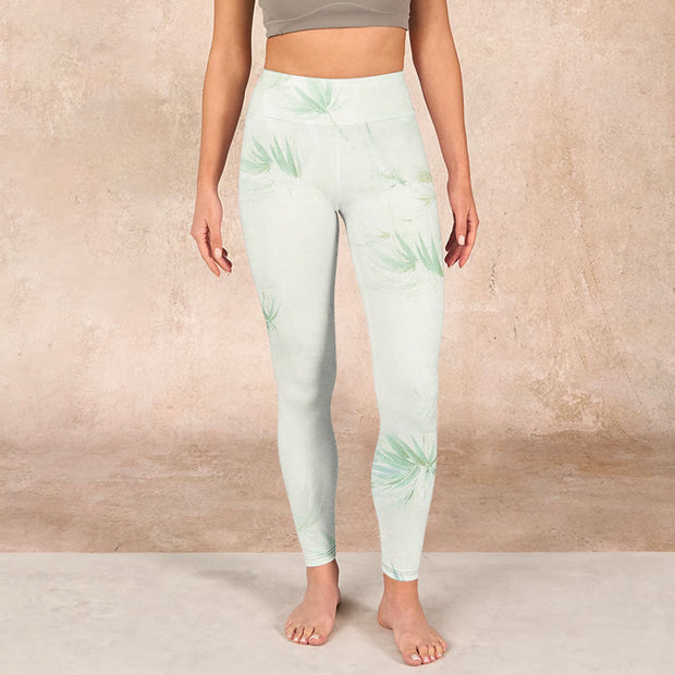 Buddha Stones Green Bamboo Leaves Print Sports Leggings Women's Yoga Pants - image 2