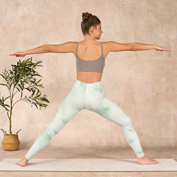Buddha Stones Green Bamboo Leaves Print Sports Leggings Women's Yoga Pants - image 11