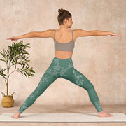 Buddha Stones Green White Bamboo Leaves Print Gym Leggings Women's Yoga Pants - image 12