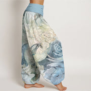 Buddha Stones Phoenix Lotus Pattern Women's Elastic Waist Harem Pants