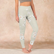 Buddha Stones Beige Plum Blossoms Print Gym Leggings Women's Yoga Pants - image 3