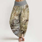 Buddha Stones Phoenix Lotus Pattern Women's Elastic Waist Harem Pants