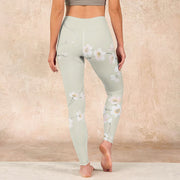Buddha Stones Beige Plum Blossoms Print Gym Leggings Women's Yoga Pants - image 15