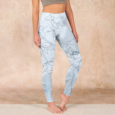 Buddha Stones Peony Flower Leaves Print Gym Leggings Women's Yoga Pants