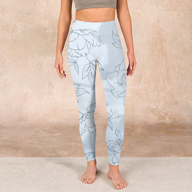 Buddha Stones Peony Flower Leaves Print Gym Leggings Women's Yoga Pants Leggings BS 1