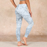 Buddha Stones Peony Flower Leaves Print Gym Leggings Women's Yoga Pants Leggings BS 2