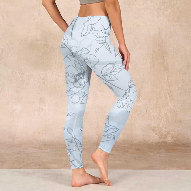 Buddha Stones Peony Flower Leaves Print Gym Leggings Women's Yoga Pants - image 3