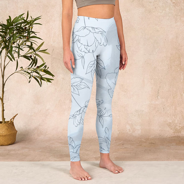 Buddha Stones Peony Flower Leaves Print Gym Leggings Women's Yoga Pants Leggings BS 3