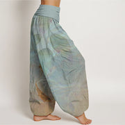 Buddha Stones Koi Fish Leaves Pattern Women's Elastic Waist Harem Pants