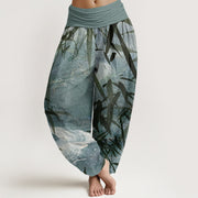 Buddha Stones Mountains River Bamboo Pattern Women's Elastic Waist Harem Pants