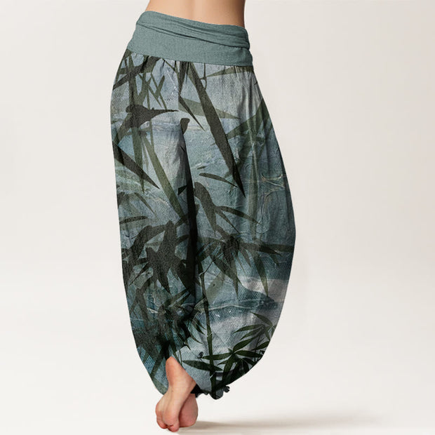 Buddha Stones Mountains River Bamboo Pattern Women's Elastic Waist Harem Pants