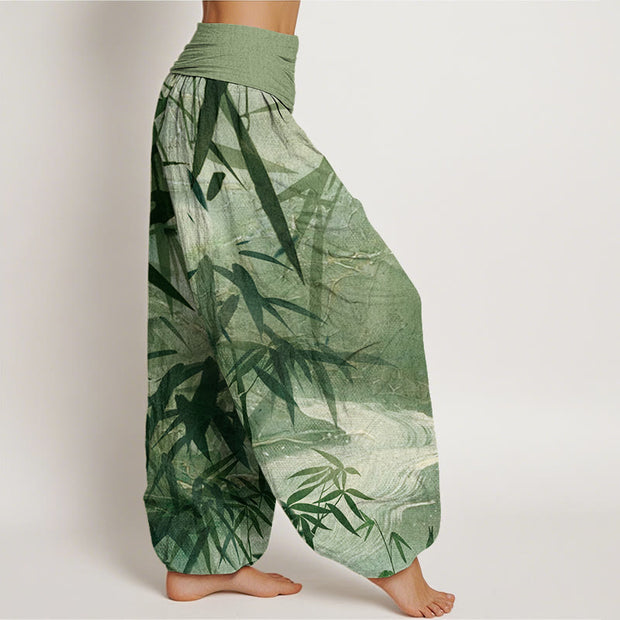 Buddha Stones Mountains River Bamboo Pattern Women's Elastic Waist Harem Pants