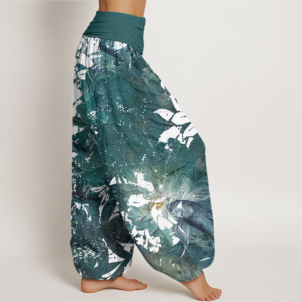 Buddha Stones Casual Flowers Fish Pattern Women's Elastic Waist Harem Pants