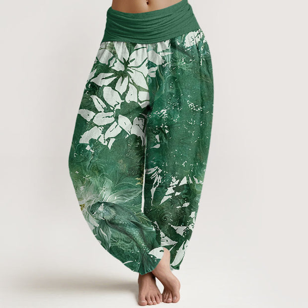 Buddha Stones Casual Flowers Fish Pattern Women's Elastic Waist Harem Pants