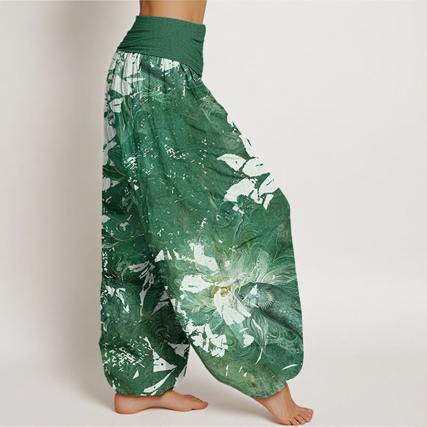 Buddha Stones Casual Flowers Fish Pattern Women's Elastic Waist Harem Pants