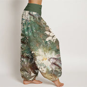 Buddha Stones Casual Flowers Fish Pattern Women's Elastic Waist Harem Pants