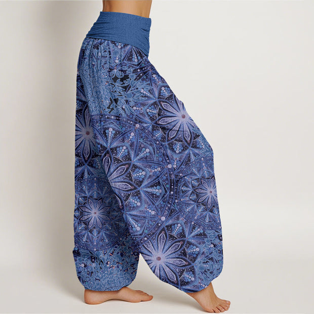 Buddha Stones Casual Brightly Overlapping Mandala Pattern Women's Elastic Waist Harem Pants