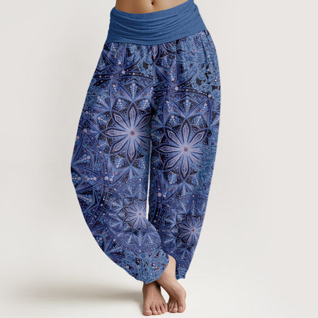 Buddha Stones Casual Brightly Overlapping Mandala Pattern Women's Elastic Waist Harem Pants