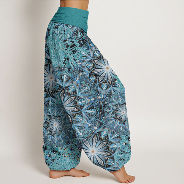 Buddha Stones Casual Brightly Overlapping Mandala Pattern Women's Elastic Waist Harem Pants