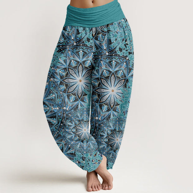 Buddha Stones Casual Brightly Overlapping Mandala Pattern Women's Elastic Waist Harem Pants