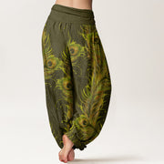 Buddha Stones Bright Phoenix Pattern Women's Elastic Waist Harem Pants