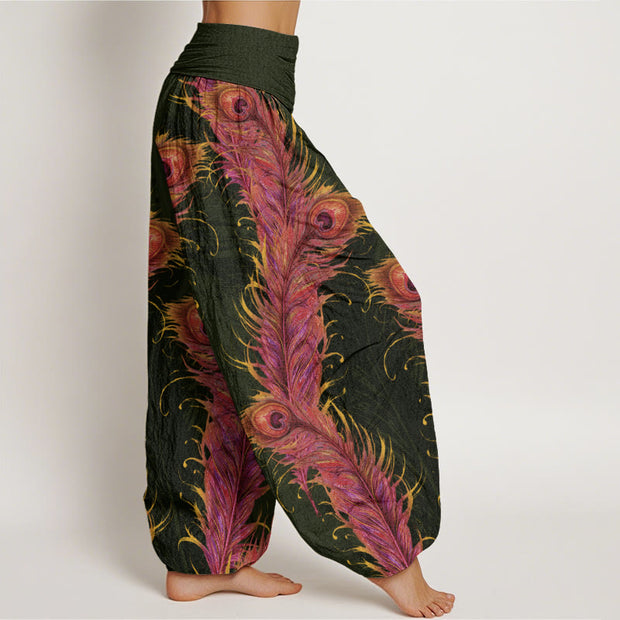 Buddha Stones Bright Phoenix Pattern Women's Elastic Waist Harem Pants