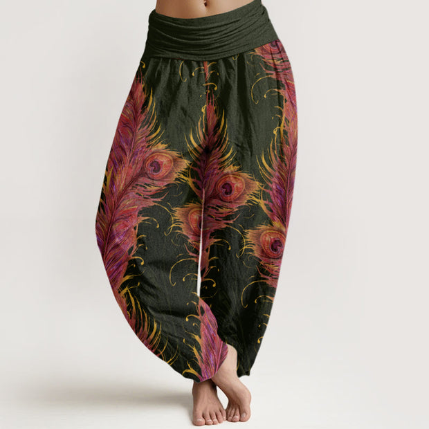 Buddha Stones Bright Phoenix Pattern Women's Elastic Waist Harem Pants