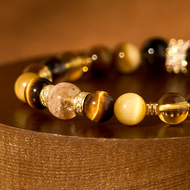 Buddha Stones Citrine Topaz Smoky Quartz Tiger Eye Happiness Bracelet