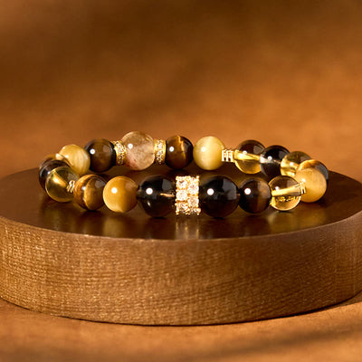 Buddha Stones Citrine Topaz Smoky Quartz Tiger Eye Happiness Bracelet